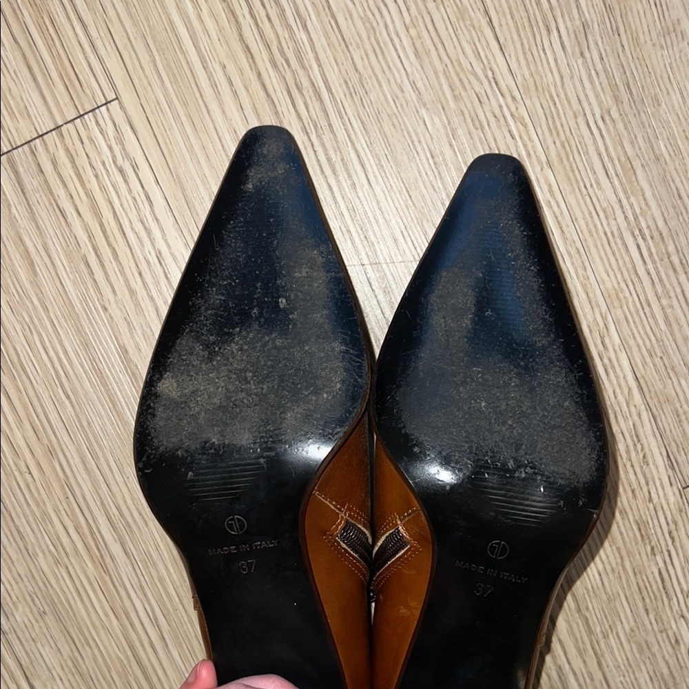 Henry Ferrera Size 37 Brown Leather Women's Heels - Picture 7 of 10